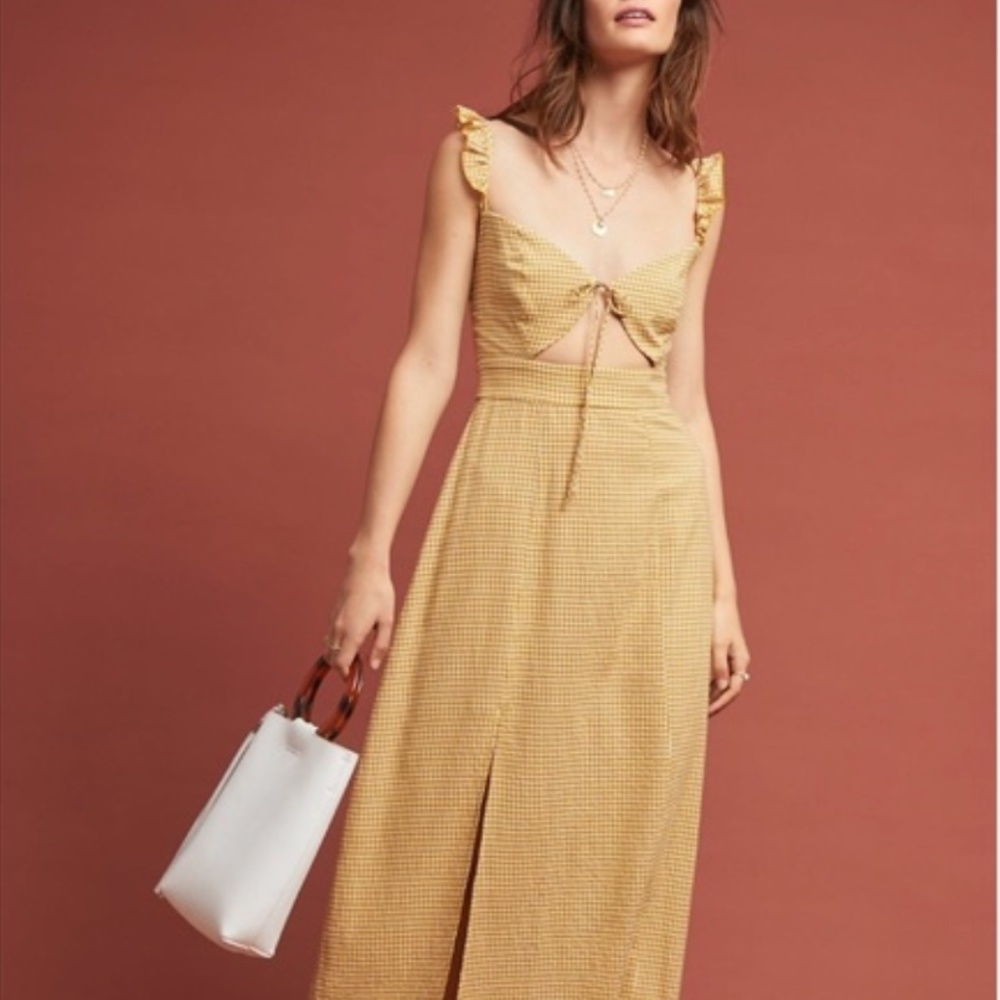 Anthropologie Capulet Yellow Gingham Print Keyhole Dress